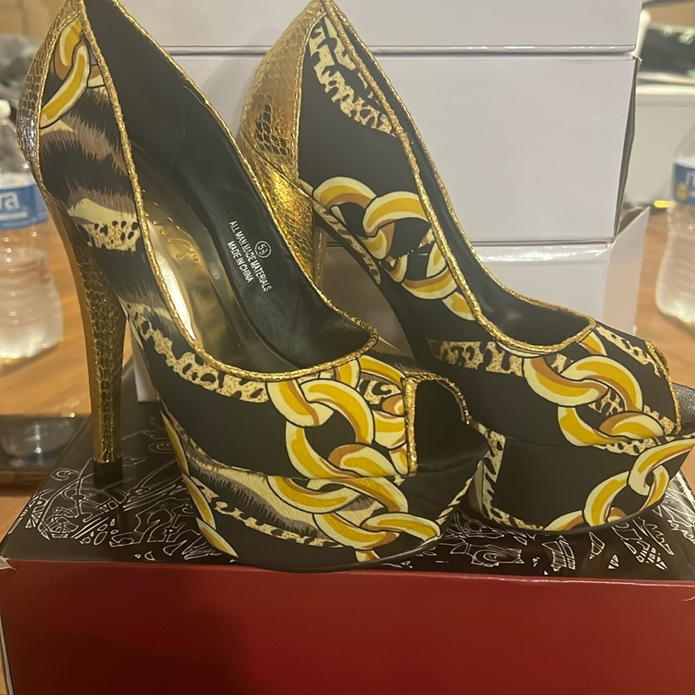 black and gold high heels